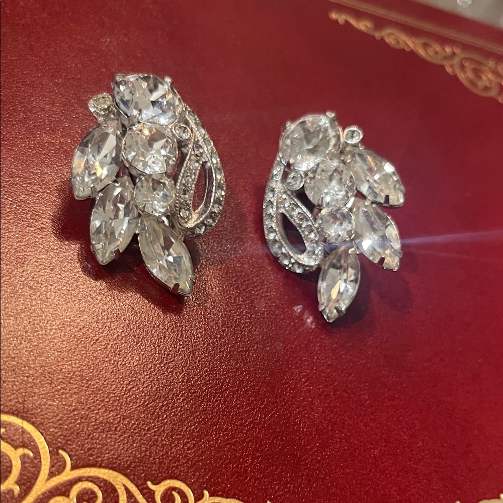 Crystal Marquise Cluster Clip-On Earrings - Silver-Tone